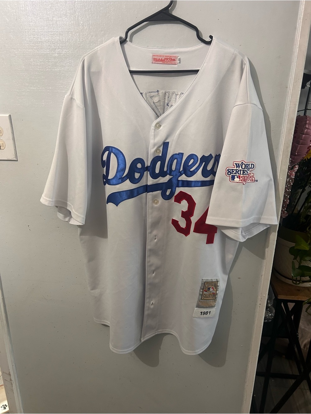 Mitchell & Ness White Baseball Jersey with Blue Stitching - Picture 4 of 6